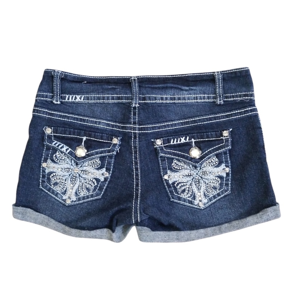 Wallflower‎ Rhinestone Stretch Cuffed Jean Shorts Size 7 Juniors